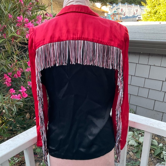 Vintage Rusty’s Place LTD. open front satin jacket fringe color block Small - Picture 6 of 16